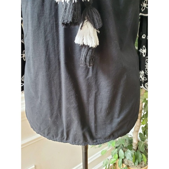 A.n.a Womens Black Solid Long Sleeve Round Neck Drawstring Blouse Top Size XS - Picture 4 of 13